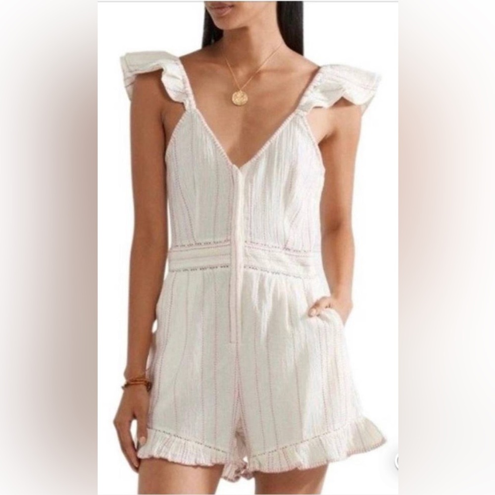 LoveShackFancy Lucy Cotton Ruffle Romper Cream Size 10